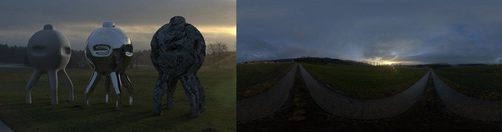 HDRI 360 degree field at sunset