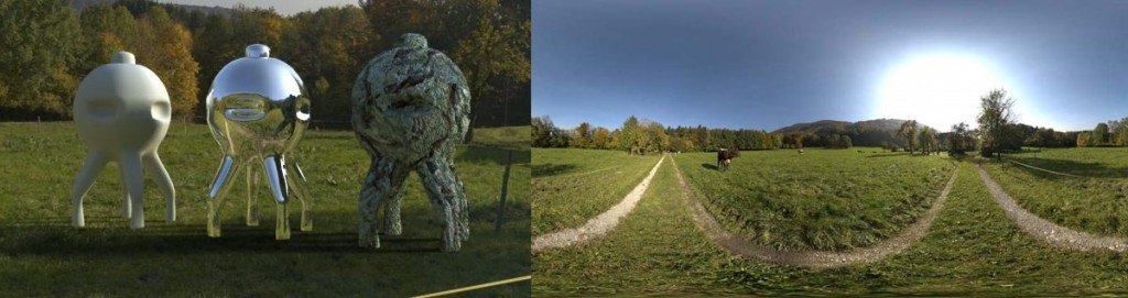 HDRI 360° field in autumn with cow