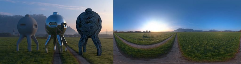 HDRI / 360° field Gois Austria at sunrise