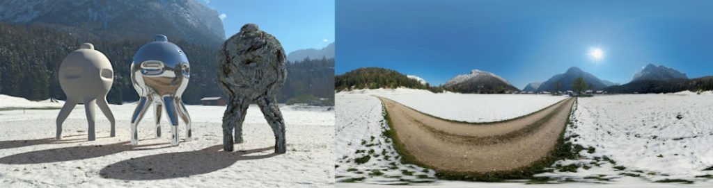 HDRI / 360° snowy field in spring
