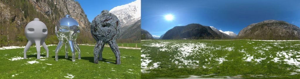 HDRI / 360° grass/snow field in the alps