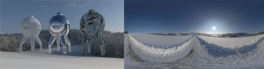 HDRI / 360° winter field with snowy road