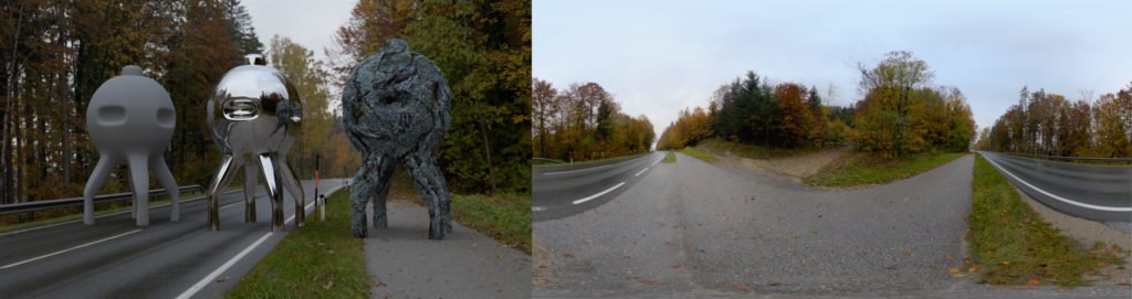 HDRI / 360° autumn rainy street